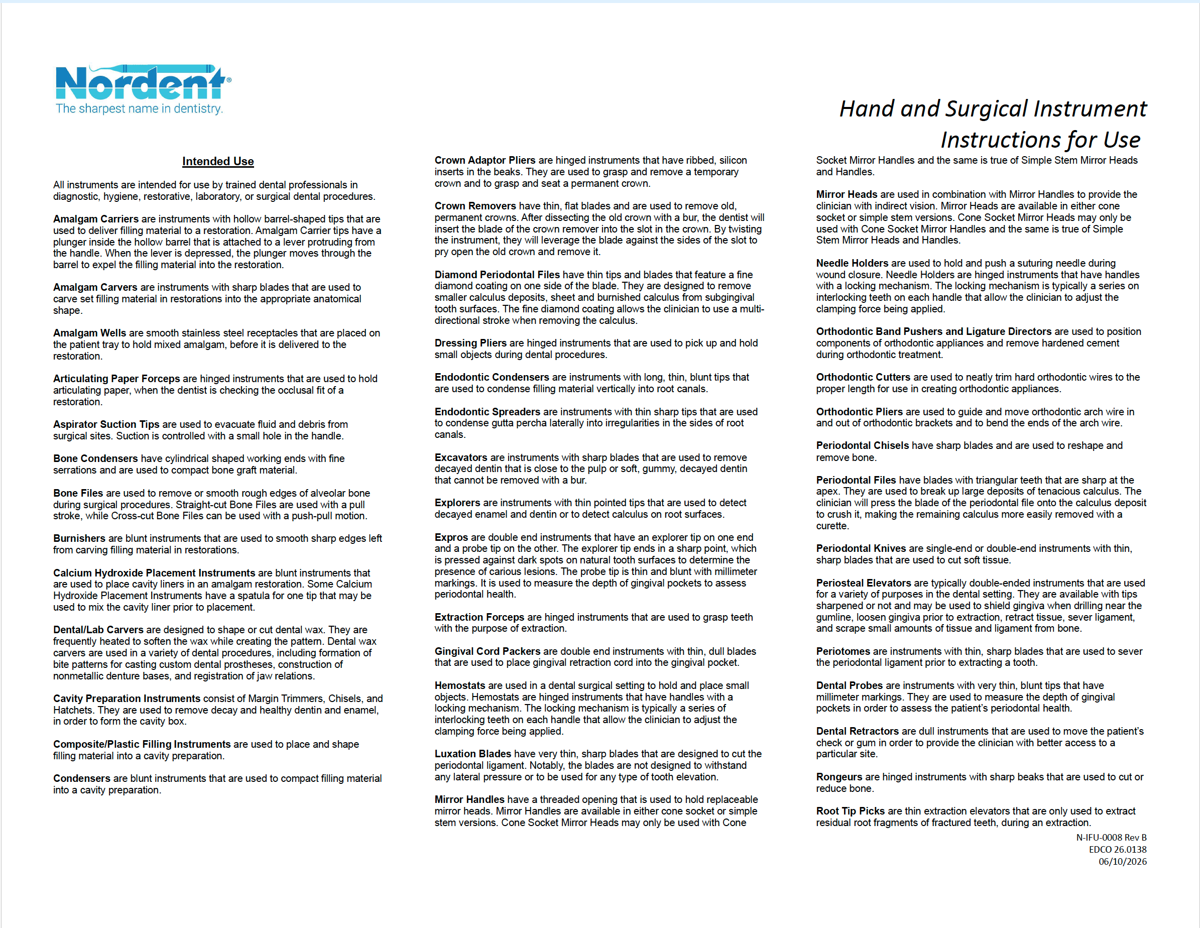 Hand and Surgical Instrument IFU - English